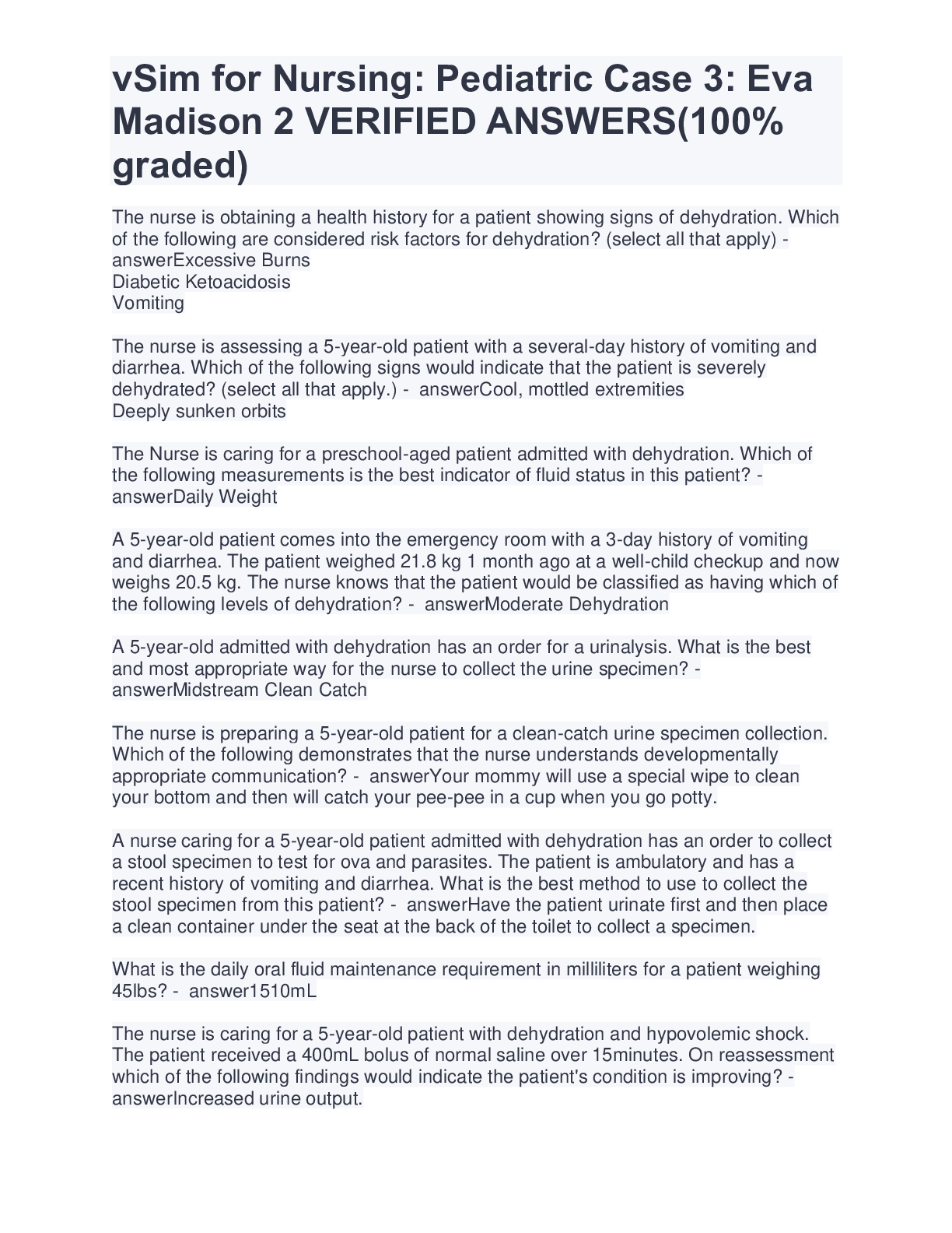 Preview image for vSim for Nursing: Pediatric Case 3: Eva Madison WELL EPLAINED (100% graded A)